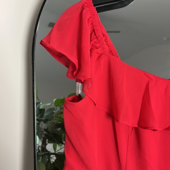 INDIGO ROSE 🌹 Floor Length Red Gown with Ruffle Neck and Short Sleeve NWT - Picture 4 of 9